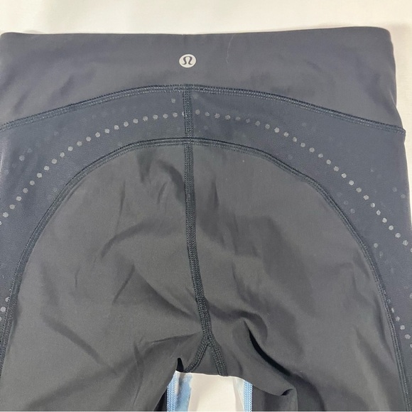 Lululemon Stop At Nothing Crop Black Mini Blooming Pixie Aquamarine Leggings sz - Picture 6 of 9